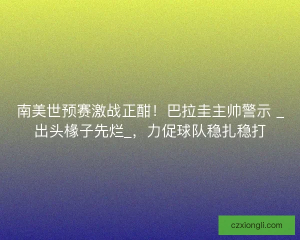 南美世预赛激战正酣！巴拉圭主帅警示 _出头椽子先烂_，力促球队稳扎稳打