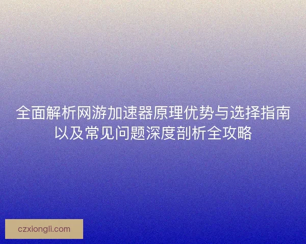 全面解析网游加速器原理优势与选择指南以及常见问题深度剖析全攻略 全面解析网游加速器原理优势与选择指南以及常见问题深度剖析全攻略